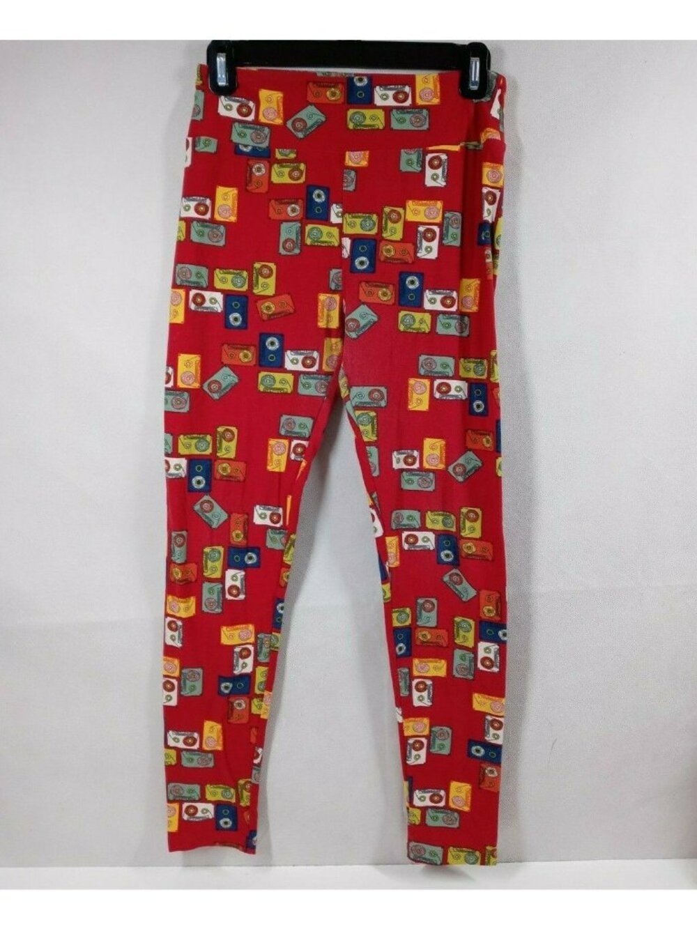 LuLaRoe Leggings One Size Red With Multi-Color Camera Designs